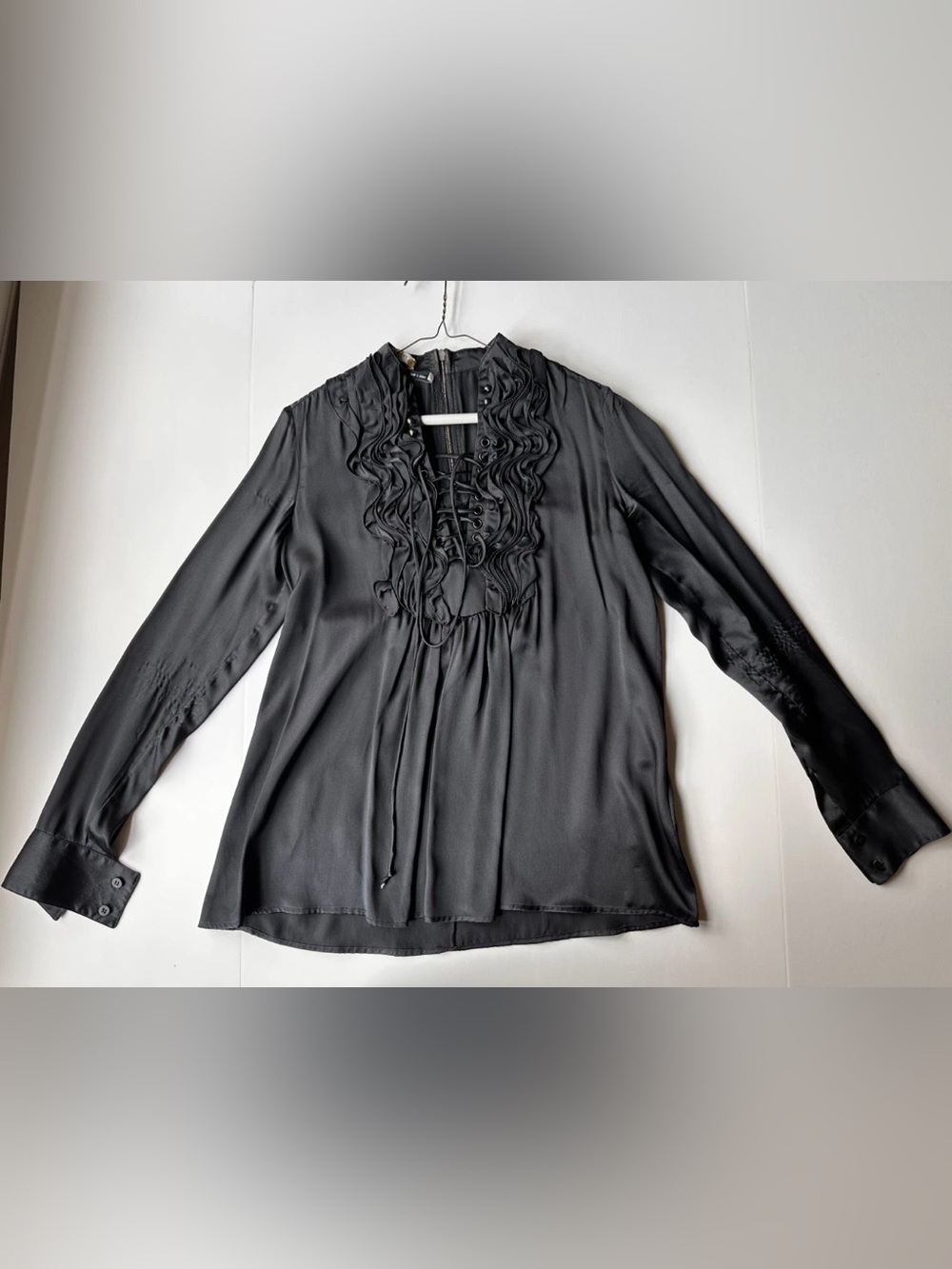 Vintage Givenchy Paris Black Silk  Lace-Up Blouse Made in Italy Sz [38] AS-IS